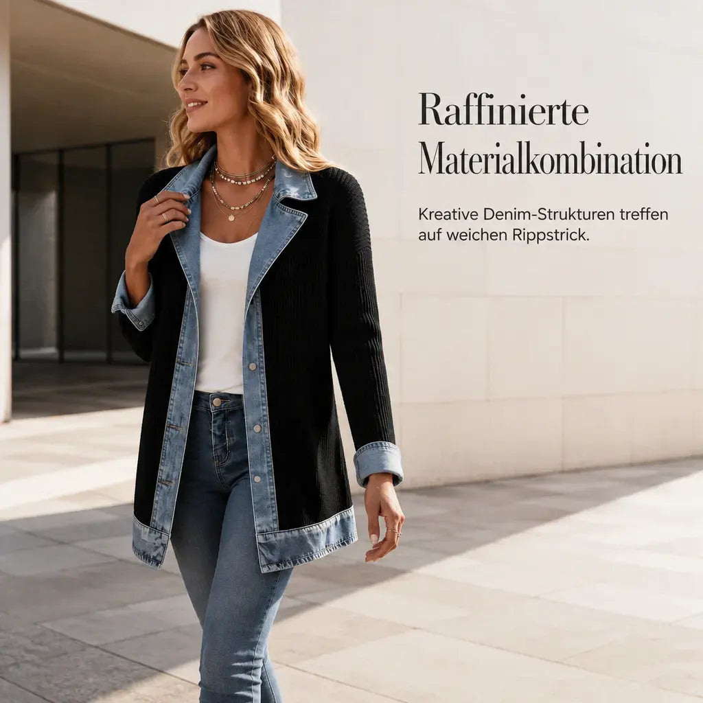 Greta™ | Elegante Jeansjacke mit Strickeinsätzen