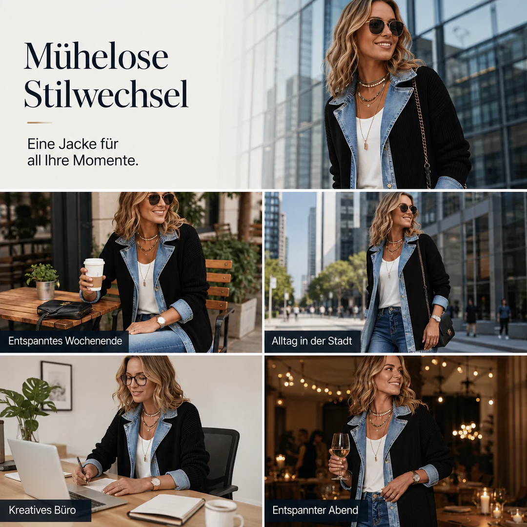 Greta™ | Elegante Jeansjacke mit Strickeinsätzen
