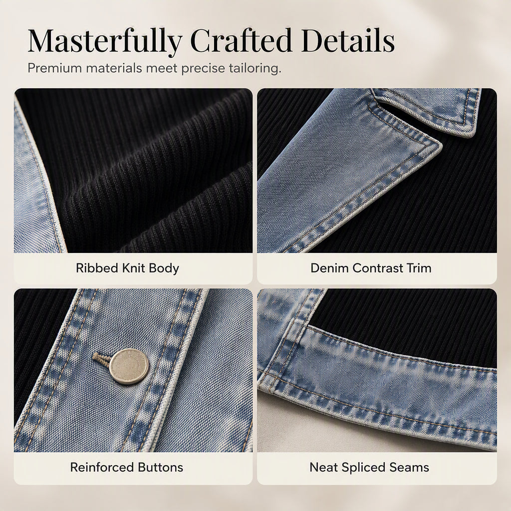 Greta™ | Elegante Jeansjacke mit Strickeinsätzen