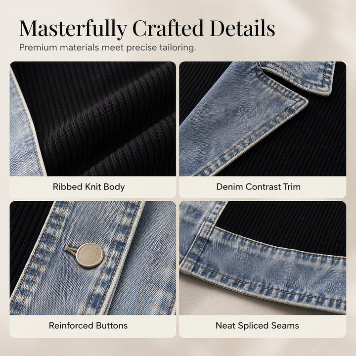 Greta™ | Elegante Jeansjacke mit Strickeinsätzen