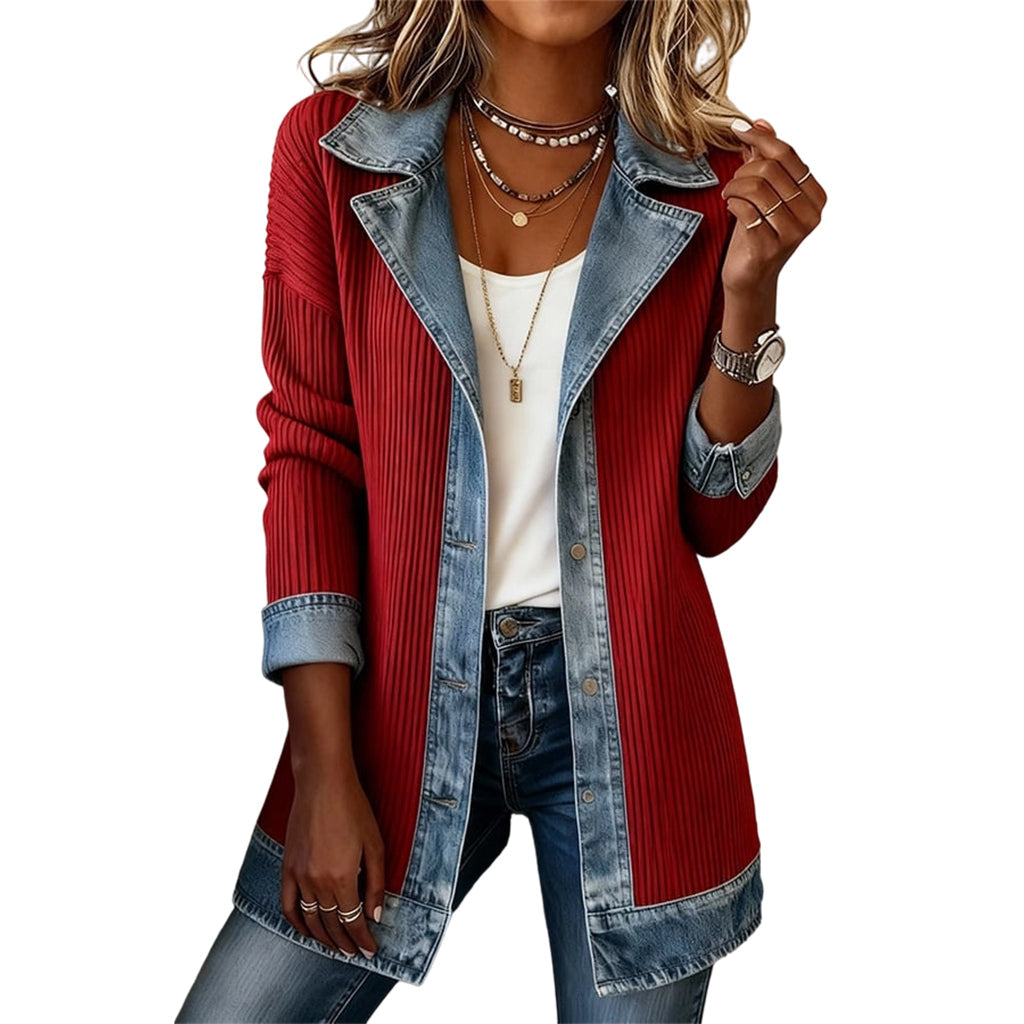 Greta™ | Elegante Jeansjacke mit Strickeinsätzen