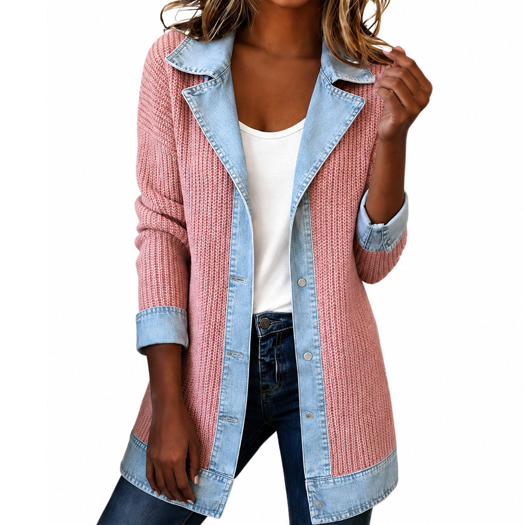 Greta™ | Elegante Jeansjacke mit Strickeinsätzen